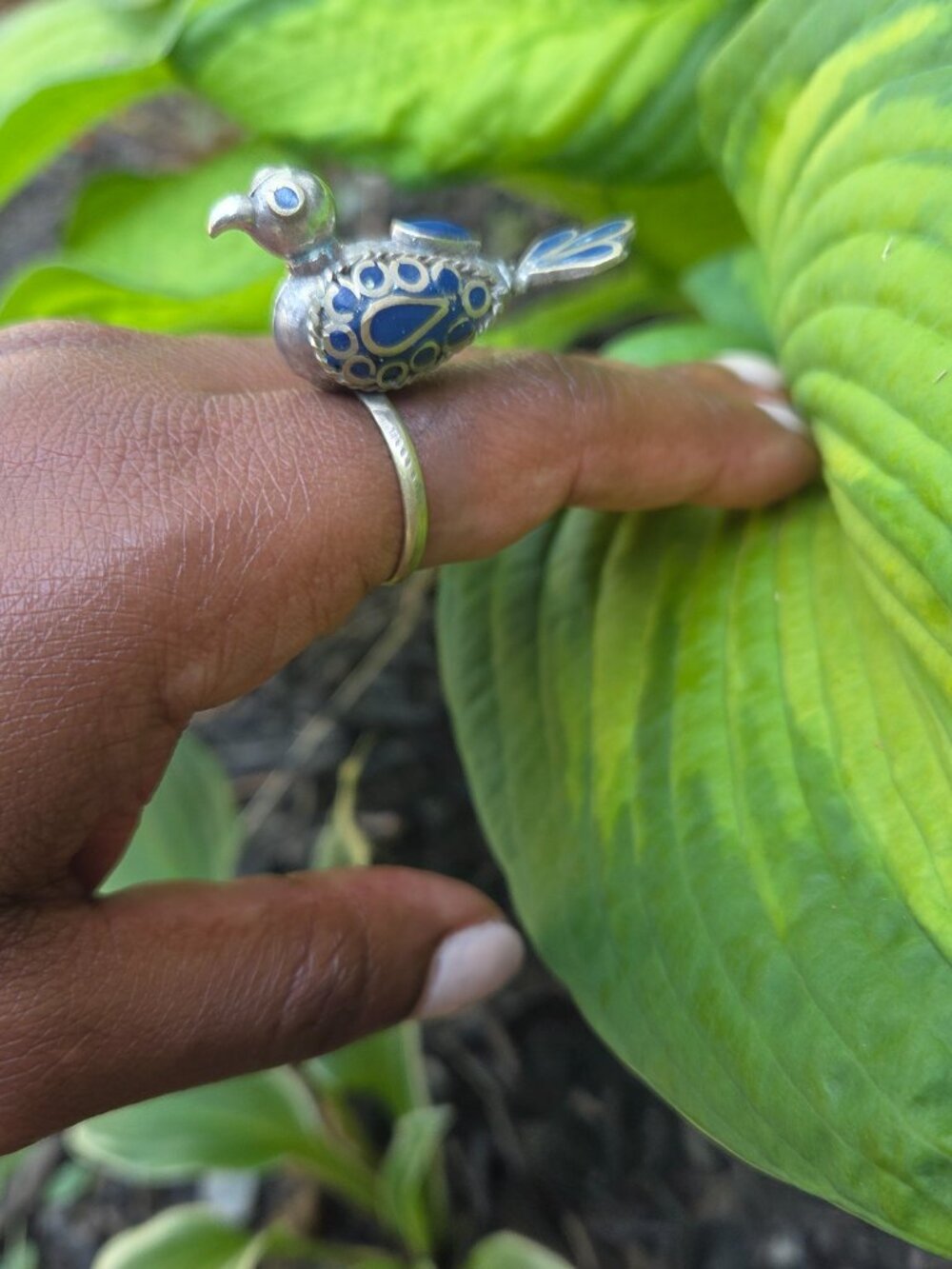 Vintage Blue Enamel Bird Ring